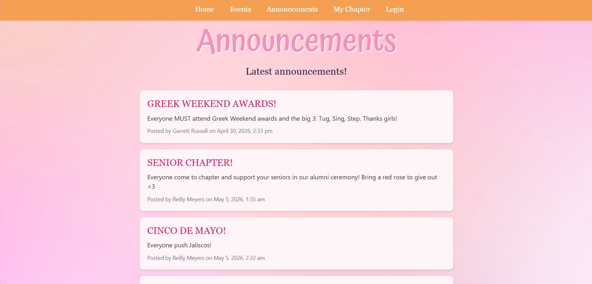 PanLove announcements page