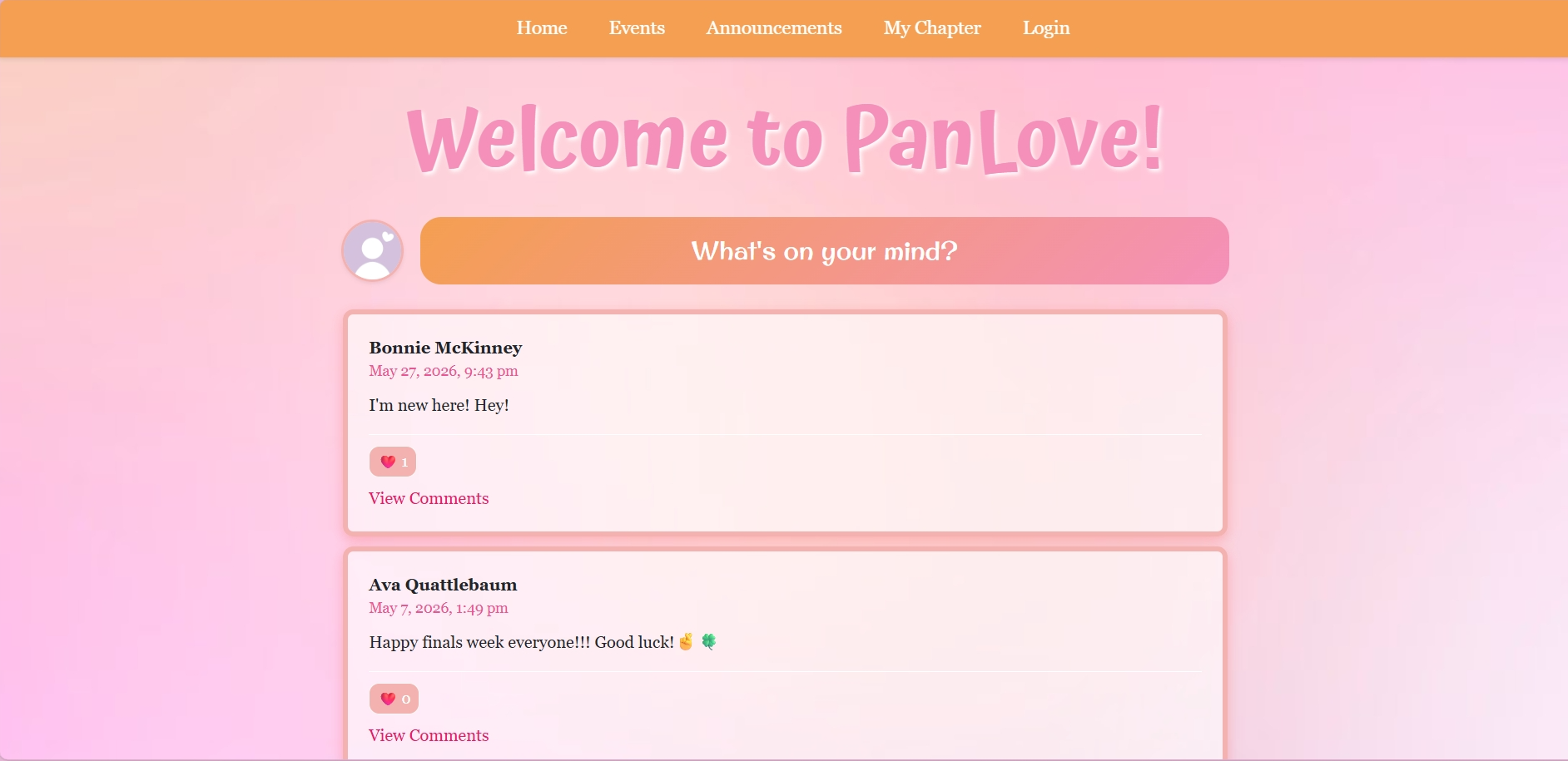 PanLove social feed