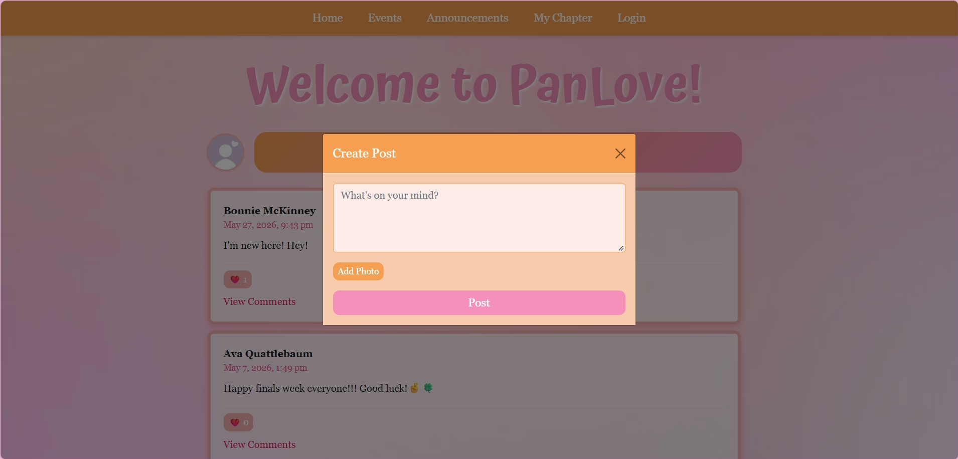 PanLove social feed