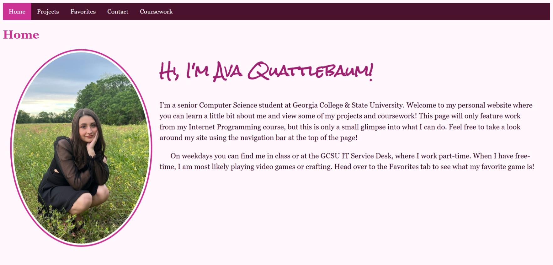 Screenshot of the original version of my personal website
